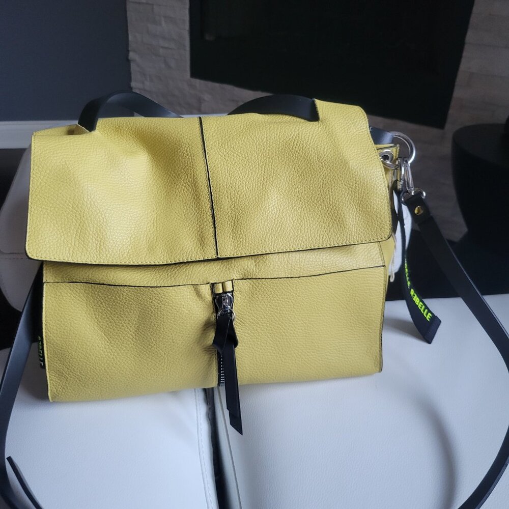 Rebelle Leather Acid Greenish Yellowish Leather Bag with Black Strap